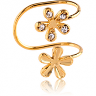 GOLD PVD COATED SURGICAL STEEL JEWELLED EAR CUFF - JEWELLED AND PLAIN FLOWERS