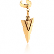 GOLD PVD COATED SURGICAL STEEL EAR CUFF - DANGLING ARROW HEAD