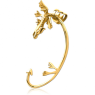 GOLD PVD COATED SURGICAL STEEL EAR CUFF - LEFT - DRAGON
