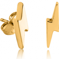 GOLD PVD COATED SURGICAL STEEL EAR STUDS PAIR - LIGHTNING