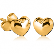 GOLD PVD COATED SURGICAL STEEL EAR STUDS PAIR - HEART