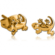 GOLD PVD COATED SURGICAL STEEL EAR STUDS PAIR - SALAMANDER