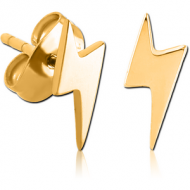 GOLD PVD COATED SURGICAL STEEL EAR STUDS PAIR - LIGHTNING