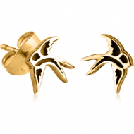 GOLD PVD COATED SURGICAL STEEL EAR STUDS PAIR - BIRD