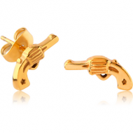 GOLD PVD COATED SURGICAL STEEL EAR STUDS PAIR - GUN