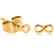 GOLD PVD COATED SURGICAL STEEL EAR STUDS PAIR - INFINITY