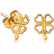 GOLD PVD COATED SURGICAL STEEL EAR STUDS PAIR - SHAMROCK