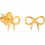 GOLD PVD COATED SURGICAL STEEL EAR STUDS PAIR - BOW