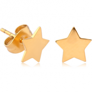 GOLD PVD COATED SURGICAL STEEL EAR STUDS PAIR - STAR FLAT