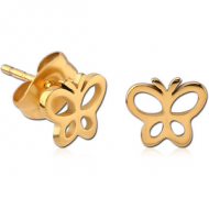 GOLD PVD COATED SURGICAL STEEL EAR STUDS PAIR - BUTTERFLY