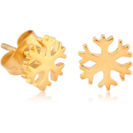 GOLD PVD COATED SURGICAL STEEL EAR STUDS PAIR - SNOWFLAKE