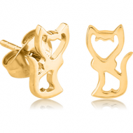 GOLD PVD COATED SURGICAL STEEL EAR STUDS PAIR - KITTY