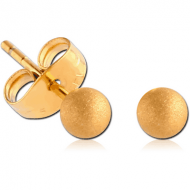 GOLD PVD COATED SURGICAL STEEL EAR STUDS PAIR - SANDBLAST BALL 3MM