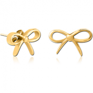 GOLD PVD COATED SURGICAL STEEL EAR STUDS PAIR - BOW