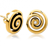 GOLD PVD COATED SURGICAL STEEL JEWELLED EAR STUDS PAIR - SPIRAL