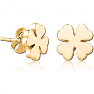 GOLD PVD COATED SURGICAL STEEL EAR STUDS PAIR - SHAMROCK