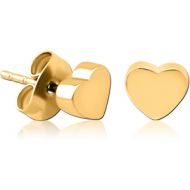 GOLD PVD COATED SURGICAL STEEL EAR STUDS PAIR - HEART