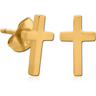 GOLD PVD COATED SURGICAL STEEL EAR STUDS PAIR - CROSS