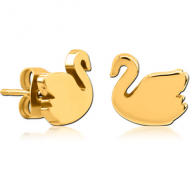 GOLD PVD COATED SURGICAL STEEL EAR STUDS PAIR - SWAN