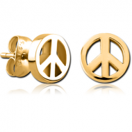 GOLD PVD COATED SURGICAL STEEL EAR STUDS - PEACE SIGN