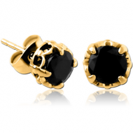 GOLD PVD COATED SURGICAL SURGICAL STEEL JEWELLED EAR STUDS PAIR - FLEUR DE LIS