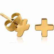GOLD PVD COATED SURGICAL STEEL EAR STUDS PAIR - CROSS