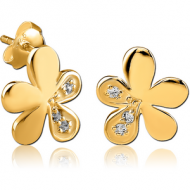 GOLD PVD COATED SURGICAL STEEL EAR STUDS PAIR - FLOWER