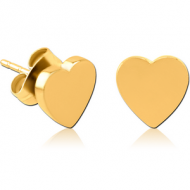 GOLD PVD COATED SURGICAL STEEL EAR STUDS PAIR - HEART FLAT