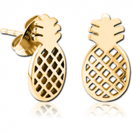 GOLD PVD COATED SURGICAL STEEL EAR STUDS PAIR - PINEAPPLE