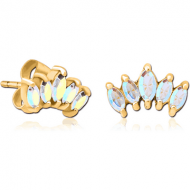 GOLD PVD COATED SURGICAL STEEL JEWELLED EAR STUDS PAIR - FIVE GEMS