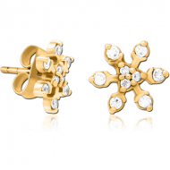 GOLD PVD COATED SURGICAL STEEL JEWELLED EAR STUDS PAIR - SNOWFLAKE