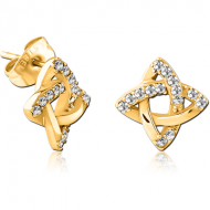 GOLD PVD COATED SURGICAL STEEL JEWELLED EAR STUDS PAIR