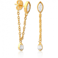 GOLD PVD COATED SURGICAL STEEL JEWELLED EAR STUDS PAIR