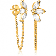 GOLD PVD COATED SURGICAL STEEL JEWELLED EAR STUDS PAIR