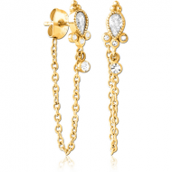 GOLD PVD COATED SURGICAL STEEL JEWELLED EAR STUDS PAIR