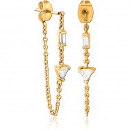 GOLD PVD COATED SURGICAL STEEL JEWELLED EAR STUDS PAIR