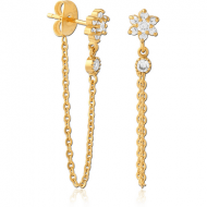 GOLD PVD COATED SURGICAL STEEL JEWELLED EAR STUDS PAIR