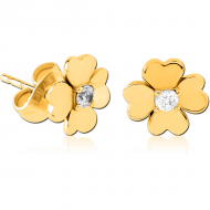 GOLD PVD COATED SURGICAL STEEL EAR STUDS PAIR - FLOWER