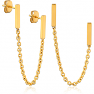 GOLD PVD COATED SURGICAL STEEL EAR STUDS WITH CHAIN
