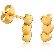 GOLD PVD COATED SURGICAL STEEL EAR STUDS PAIR HEART