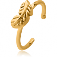 GOLD PVD COATED SURGICAL STEEL OPEN NOSE RING - FEATHER
