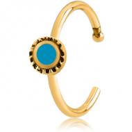 GOLD PVD COATED SURGICAL STEEL OPEN NOSE RING WITH ENAMEL - CIRCLE PIERCING