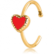 GOLD PVD COATED SURGICAL STEEL OPEN NOSE RING WITH ENAMEL - HEART PIERCING