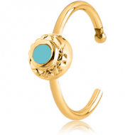 GOLD PVD COATED SURGICAL STEEL OPEN NOSE RING WITH ENAMEL - CIRCLE PIERCING