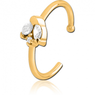 GOLD PVD COATED SURGICAL STEEL JEWELLED OPEN NOSE RING PIERCING