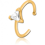 GOLD PVD COATED SURGICAL STEEL JEWELLED OPEN NOSE RING - TRIANGLE PIERCING