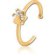 GOLD PVD COATED SURGICAL STEEL JEWELLED OPEN NOSE RING - ANIMAL PAW PIERCING