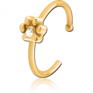 GOLD PVD COATED SURGICAL STEEL JEWELLED OPEN NOSE RING - ANIMAL PAW CENTER GEM PIERCING