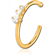 GOLD PVD COATED SURGICAL STEEL JEWELLED OPEN NOSE RING PIERCING
