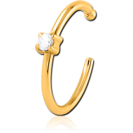 GOLD PVD COATED SURGICAL STEEL JEWELLED OPEN NOSE RING PIERCING